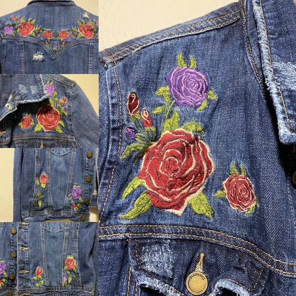 Blank NYC Distressed Floral Denim Jean Jacket - Picture 10 of 16